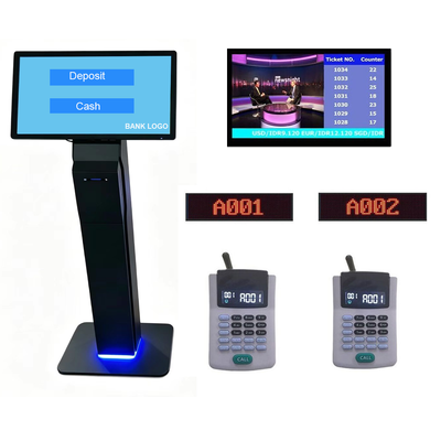 Queue Management Solution (QMS) met touchscreen kiosk en led display unit